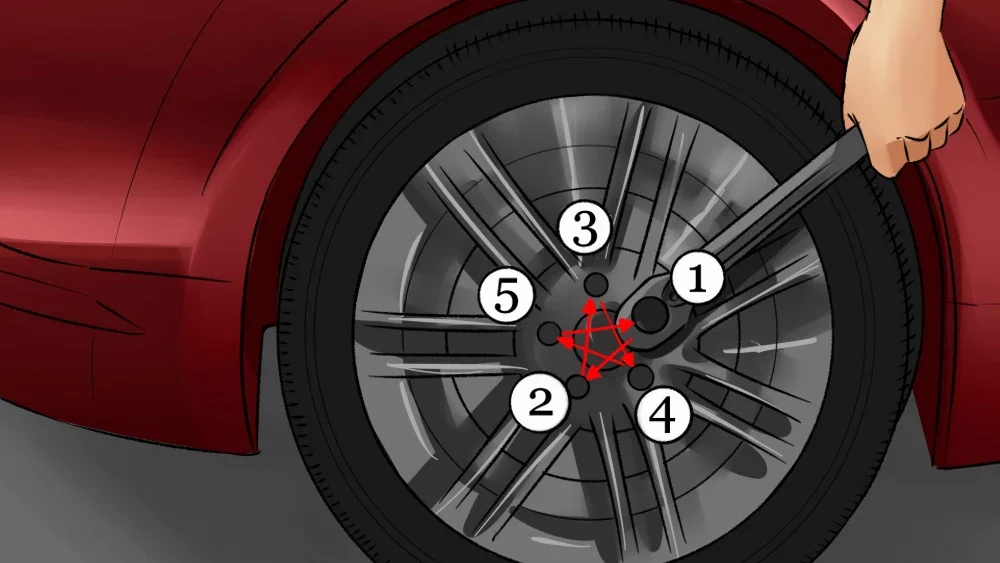Properly tighten the lug nuts in a star or crisscross pattern
